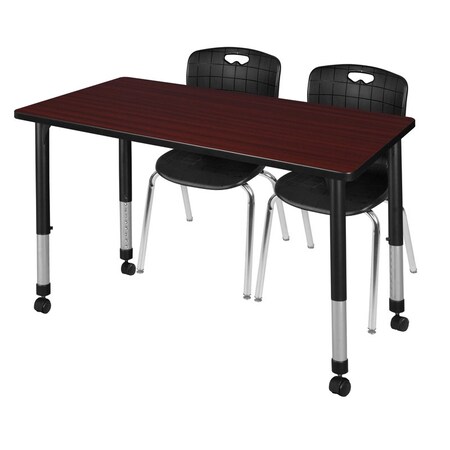 Regency Kee 48 x 24 in. Mobile Adjustable Classroom Table- Mahogany & 2 Andy 18 in. Stack Chairs- Black MT4824MHAPCBK40BK